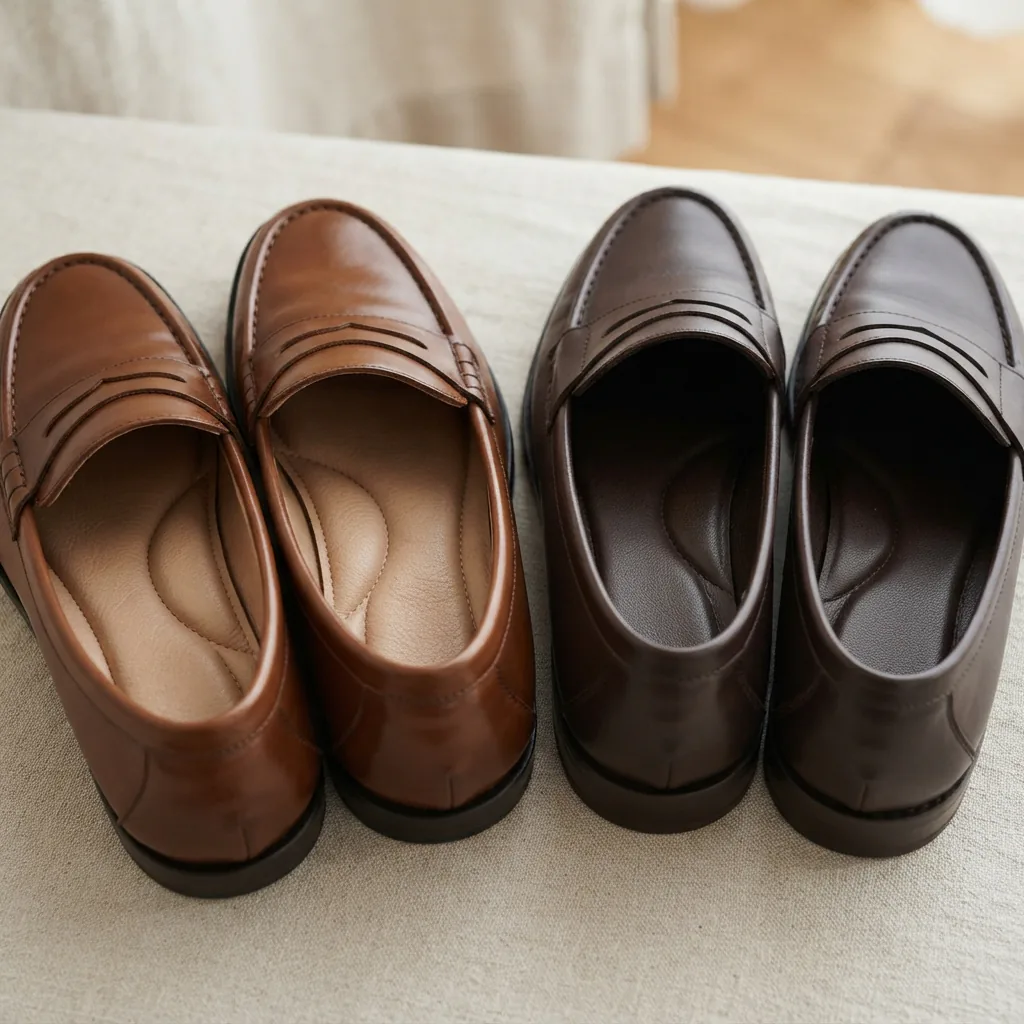 Two women's loafers side by side, one with a cushioned footbed and one with a firmer sole