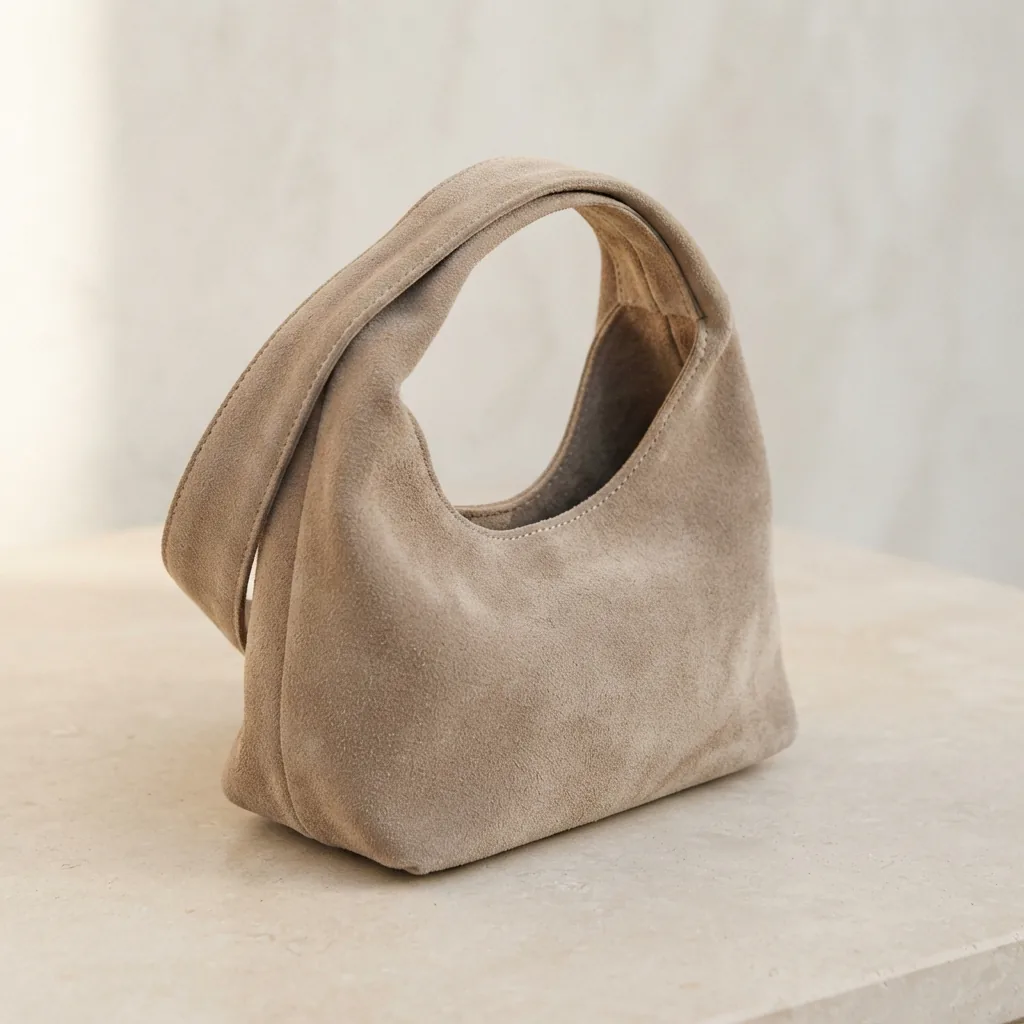 Lucky Brand Clem suede mini hobo bag on a neutral background