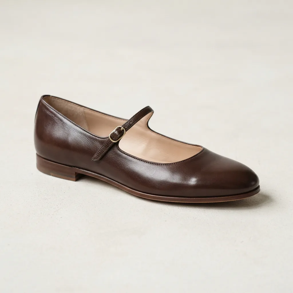 Sam Edelman Kadin Mary Jane flat in a dark neutral tone with a delicate strap on a light surface
