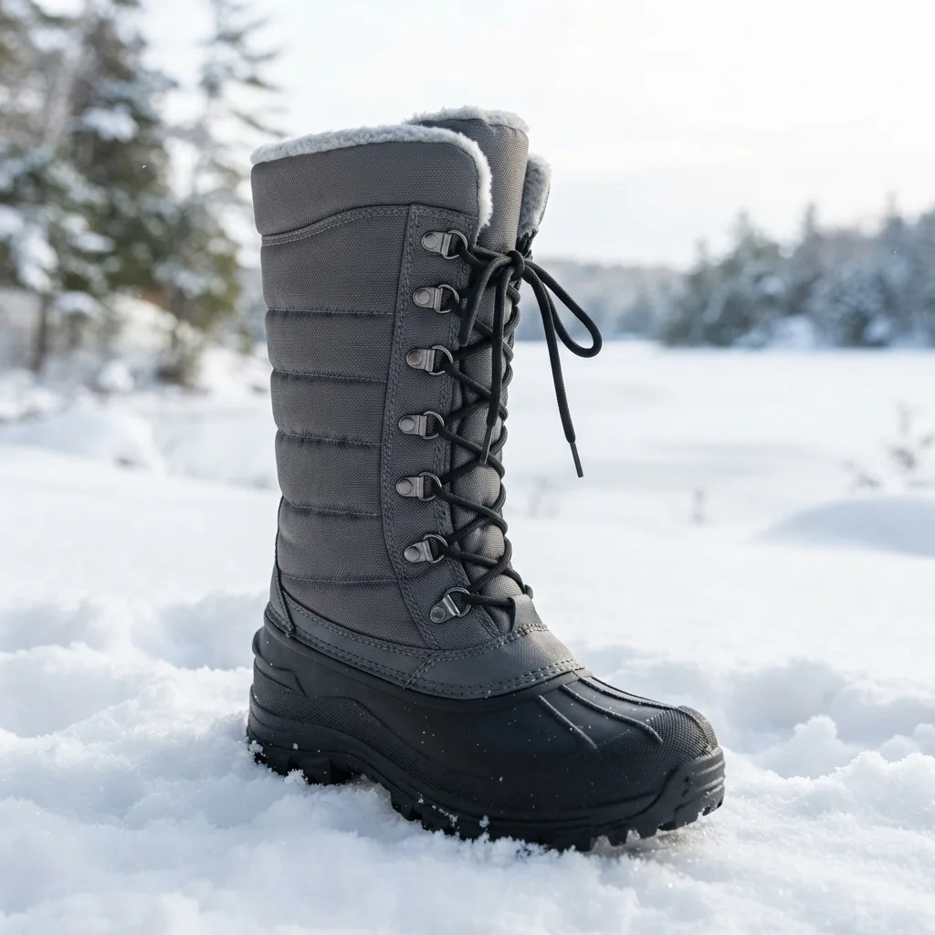 Kamik Tundra snow boot for women standing in deep snow showing its tall insulated build