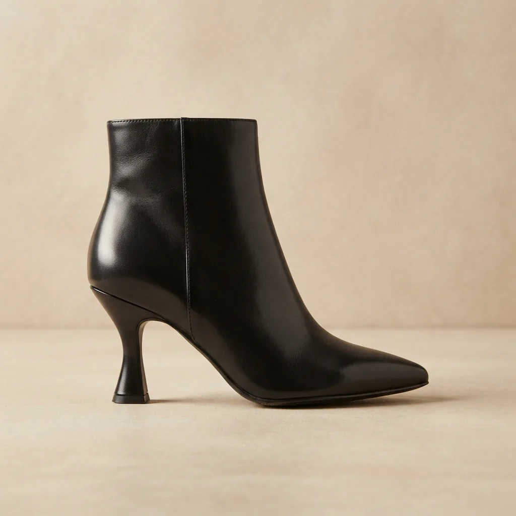 Marc Fisher Glorena women's polished leather dress bootie on a soft beige backdrop