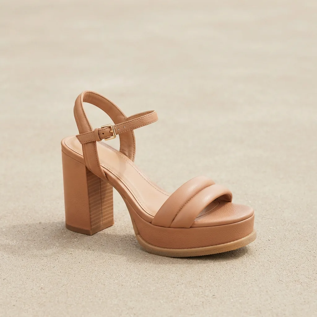 Aerosoles Camilia Platform Sandal with open toe and platform sole on a sand-colored background