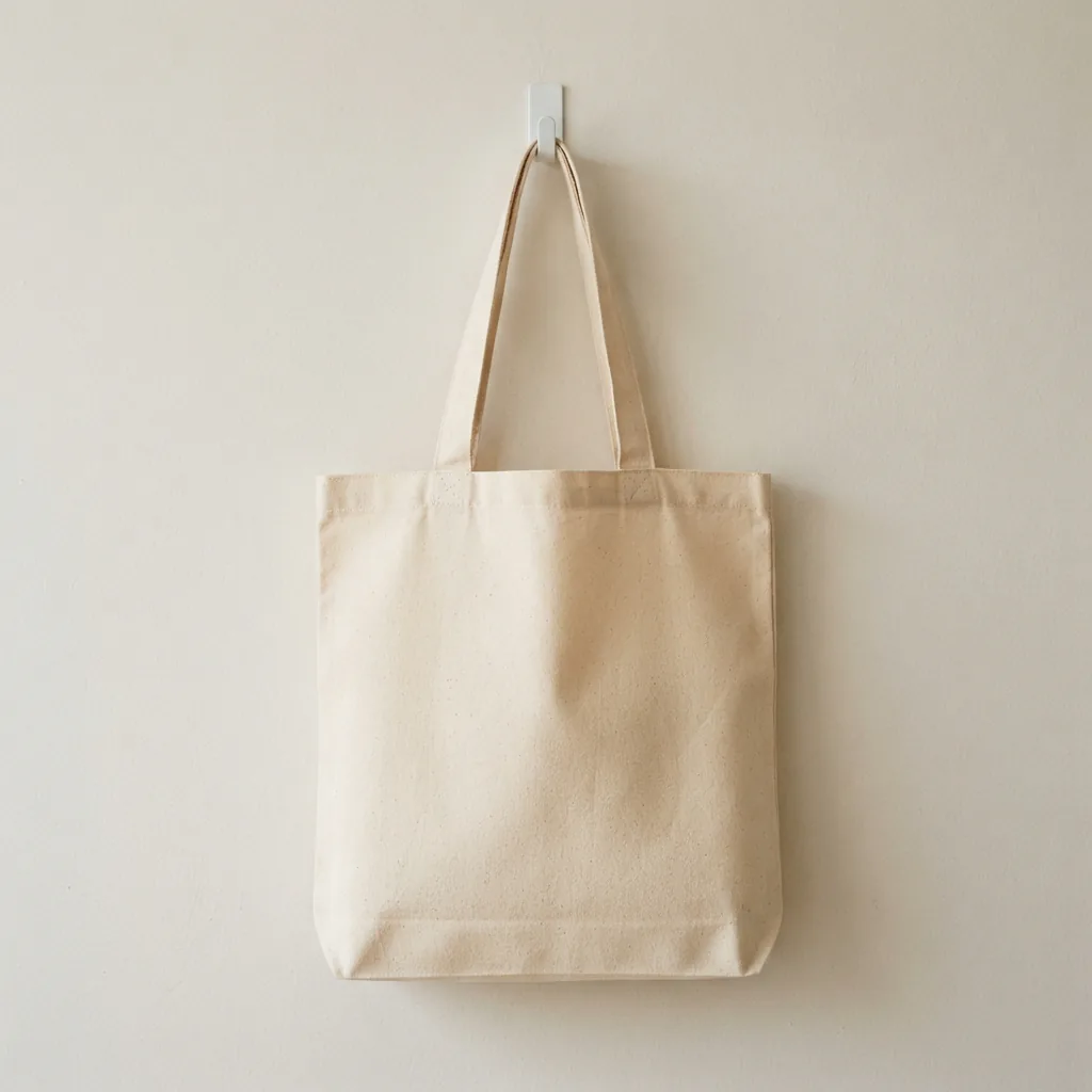 Lightweight canvas tote bag with a chic design on a plain backdrop