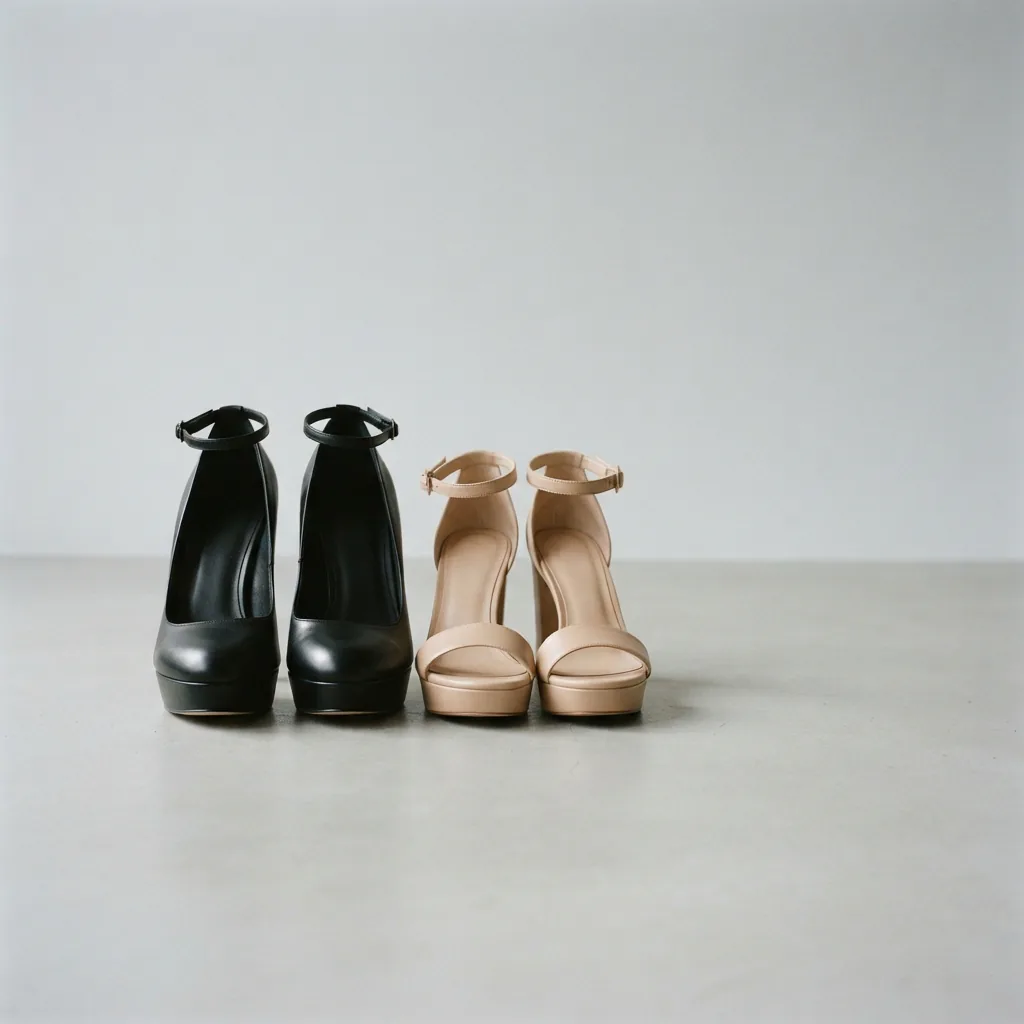 Two platform heels of different heights standing side by side for comparison