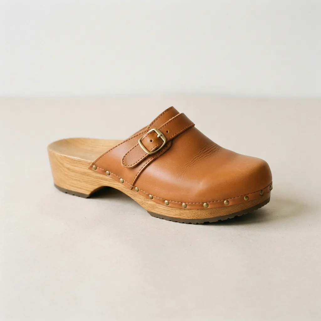 Dr. Scholl's Original clog with a wooden-look sole on a pale backdrop