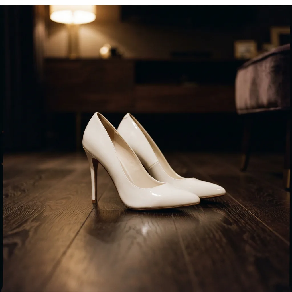 White heels on a plain dark floor ready for an evening out