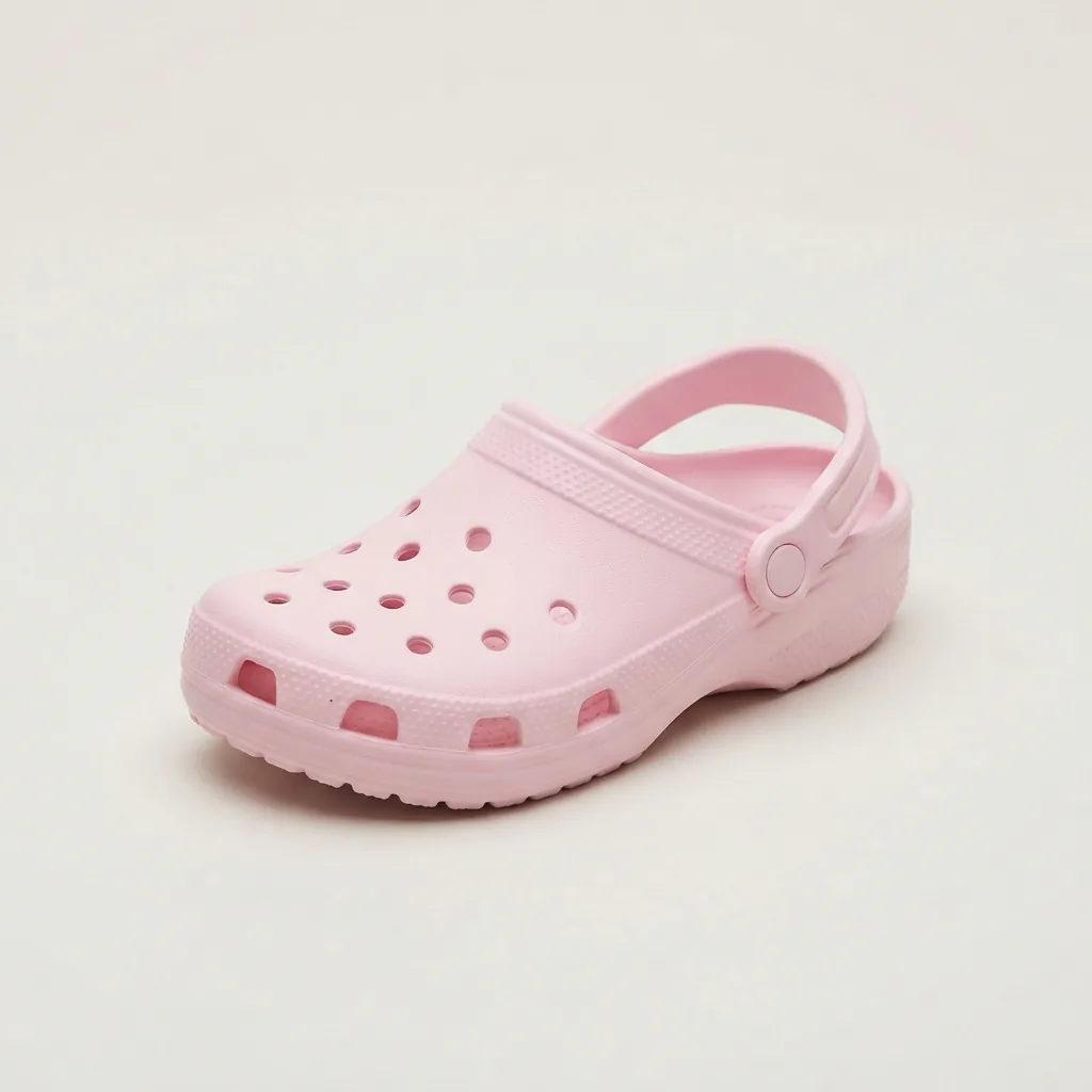 A kids' classic clog with a vented upper standing alone on a pale studio surface