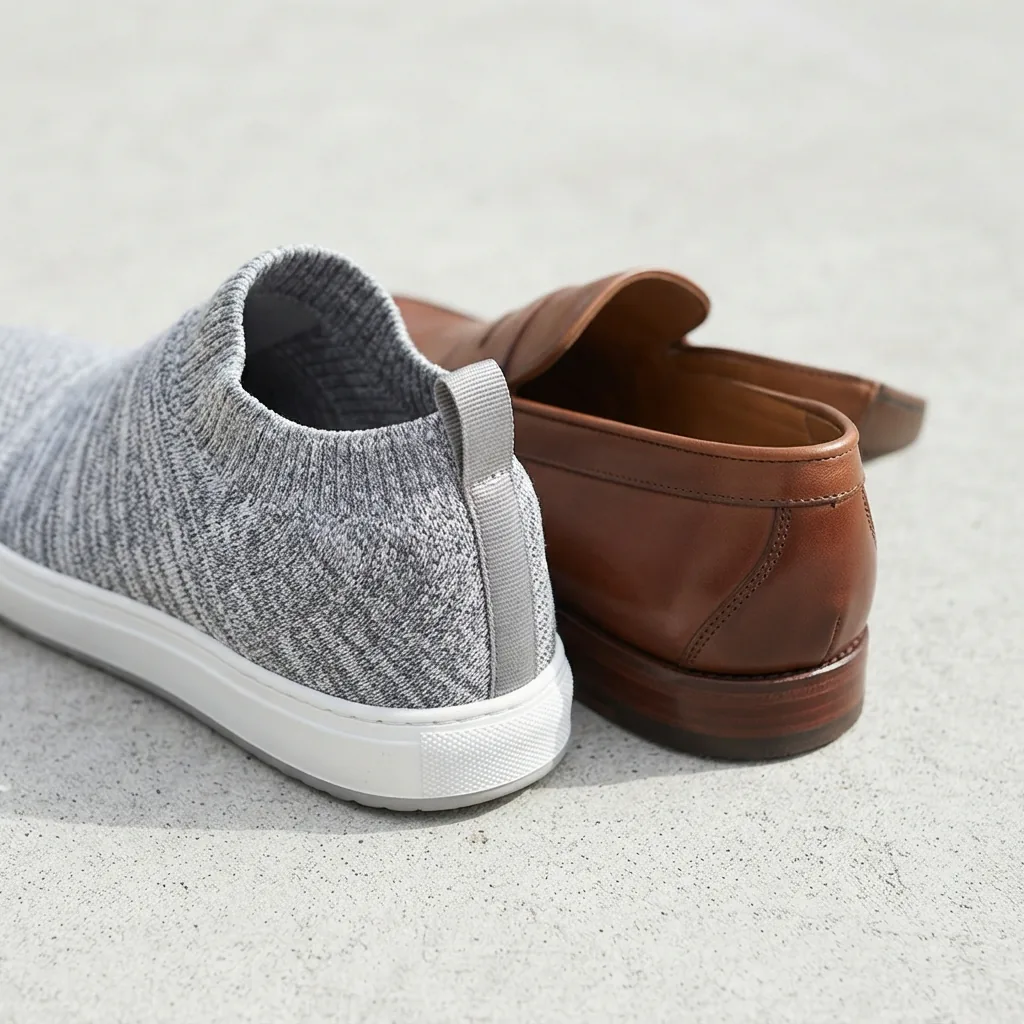 Two slip-on shoes angled to show padded collar and structured heel construction