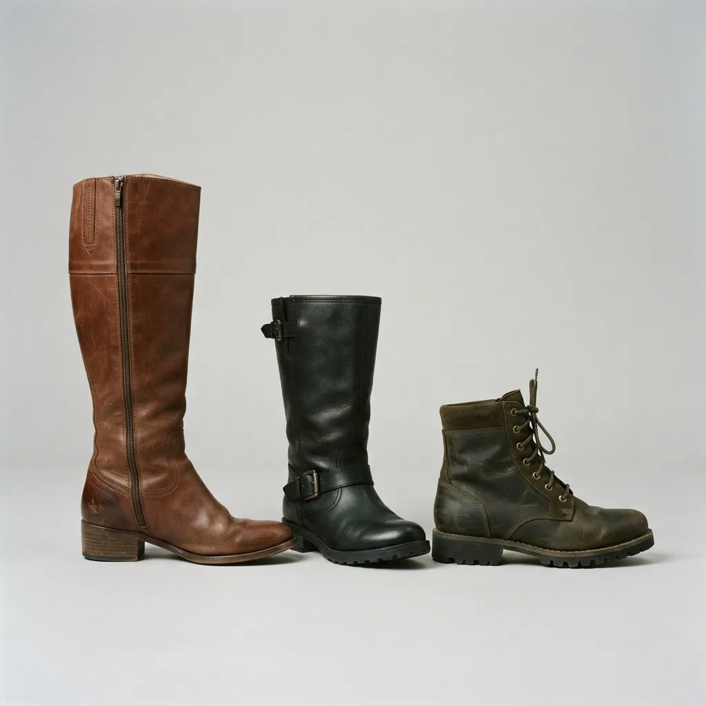 Women's boots in tall, mid-calf, and ankle heights lined up for height comparison