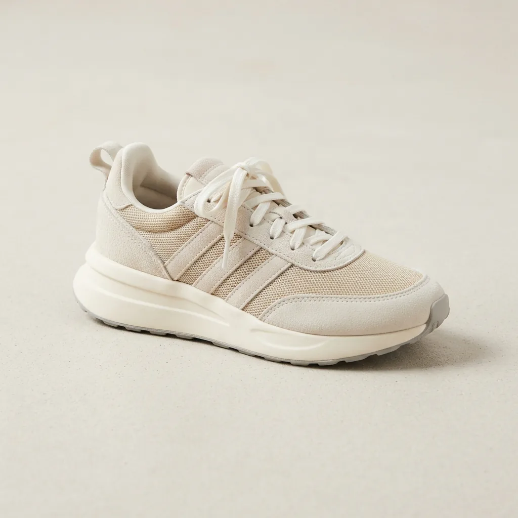 adidas Run 70s 2.0 women's retro runner sneaker in a soft neutral tone on a pale surface