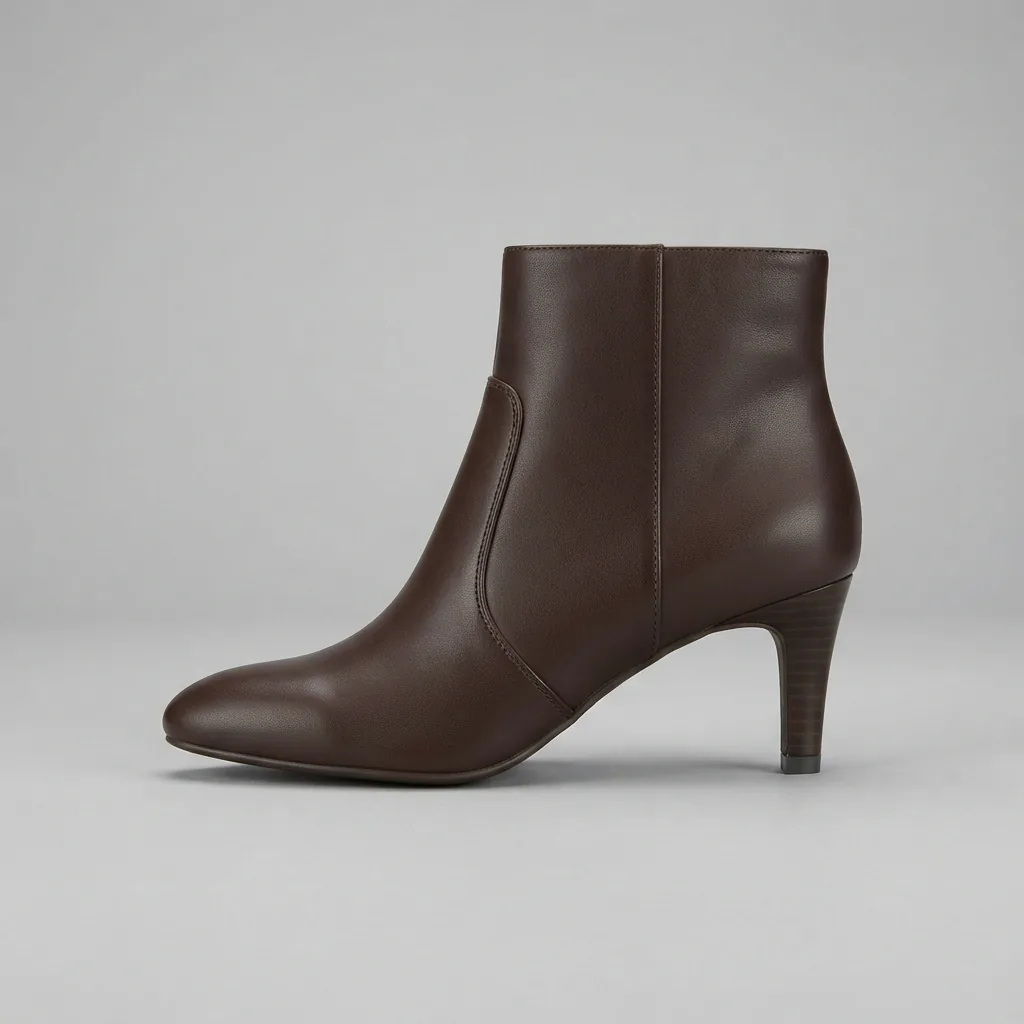 Nine West Maribu women's leather bootie in side view on a light grey studio sweep